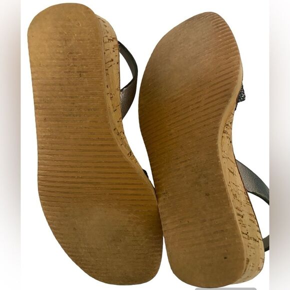 Calaxini Leather Black Silver Glitter Low Wedge Sling Back Sandals Made in Spain - Picture 8 of 12